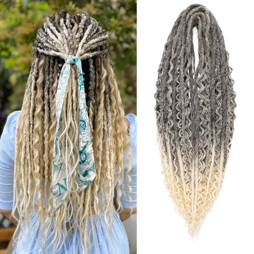 Vista 61 de Leeven Extensiones de Rastas Sintéticas de Doble Punta de 24 Pulgadas 30 Hebras Rastas Boho 613 Rubio 3 Estilos Mixtas Onduladas Rizadas DE Rastas