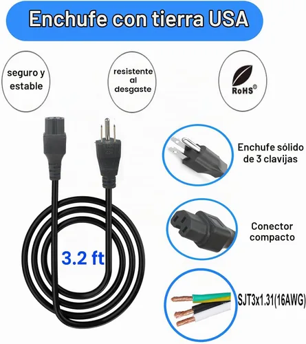 Vista 2 de Cable de alimentación percolador de 3 clavijas para Hamilton Beach Modelo 40616, piezas de repuesto para cafeteras Farberware, monitores de 3 pies