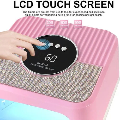 Vista 2 de LIMEGIRL Kit de lámpara de uñas LED UV para esmalte de gel profesional de secado rápido rosa 45 cuentas de lámpara y sensor automático, lámpara