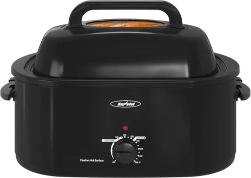Vista 32 de Sunvivi Horno asador eléctrico con tapa visible, horno asador de pavo de 24 cuartos de galón con sartén y estante extraíbles, acero inoxidable