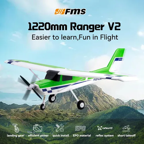 Vista 3 de Aviones Fms RC para Adultos Principiantes 1220mm Ranger Avión de Control Remoto con Reflex Green Aviones de Hobby RC PNP