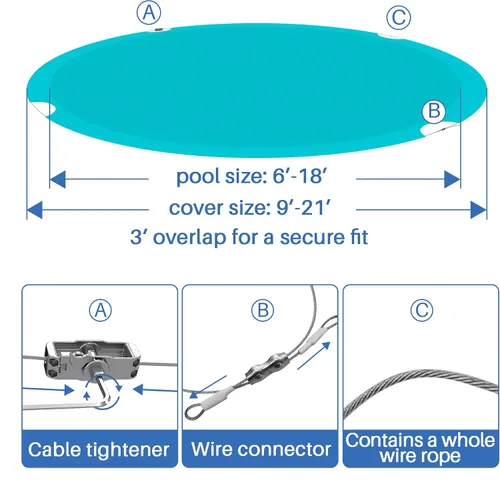 Vista 4 de ECOOPTS Cubierta redonda impermeable de poliéster para piscinas sobre el suelo, protector de cubierta de piscina de invierno (6 pies, turquesa)