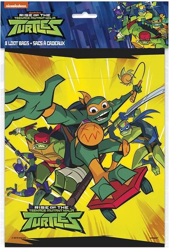Vista 2 de Unique Bolsas de botín para fiesta de Tortugas Ninja Adolescentes Mutantes 9 x 75 pulgadas 8 piezas