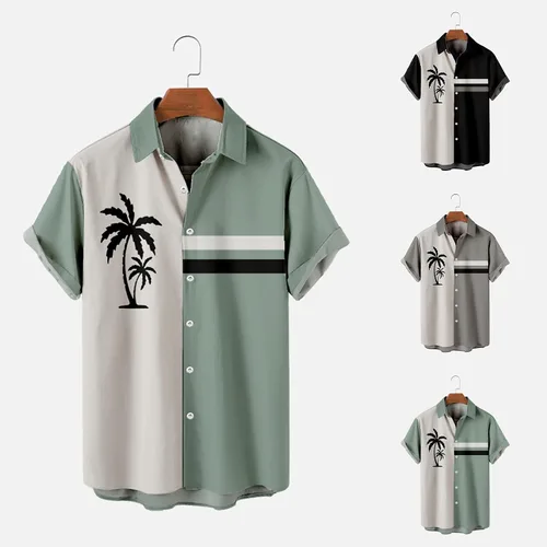 Vista 5 de Camisas hawaianas de bolos para hombre, de manga corta, con botones, de verano, holgadas, para la playa, camisetas de guayabera cubana