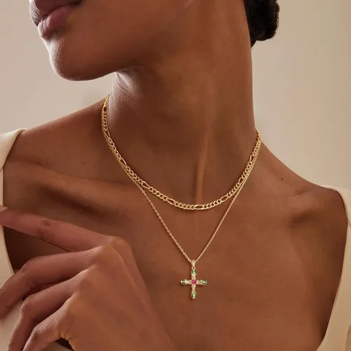 Vista 189 de Fettero - Collar con dije de cruz de fe, chapado en oro de 14 K, cadena fina, minimalista, simple, pequeña, para oración, regalo de joyería religiosa