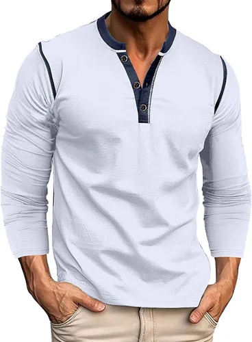 Vista 10 de Henley Shirt for Men, Long Sleeve Casual Button Placket, Classic Lightweight Cotton Pullover Basic Tee Tops