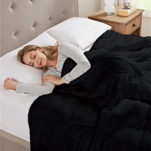 Vista 3 de Edredón de algodón alternativo hipoalergénico para todas las estaciones, ultra suave, relleno 750, tamaño individual XL, mide 68 x 92 pulgadas, Negro