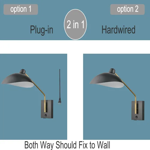 Vista 6 de CLAXY - Apliques de pared enchufables, color negro mate, iluminación de montaje en pared E12 Home Wall Lights with USB Charge Port-Set of 2, Plug