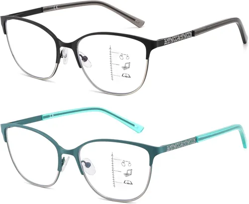Vista 9 de Gafas de lectura multifocales progresivas para mujer, ojo de gato, sin línea, multifoco, transición, luz azul, marco de metal