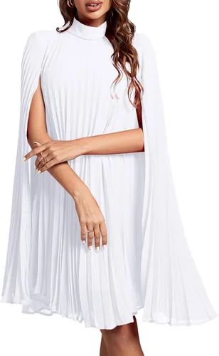 Vista 31 de Rooscier Vestido midi de fiesta plisado con cuello alto falso y espalda abierta para mujer