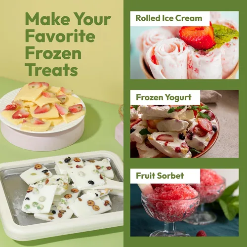 Vista 3 de Máquina de helados enrollados, rodillo de bandeja de congelación instantánea para rollo de helado casero de yogur congelado y sorbete de gelato