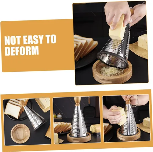 Vista 7 de Uonlytech Multifunctional Kitchen Cheese Grater with Wood Handle Stainless Steel Three-sided Design Stable Stand for Home Restaurant Vegetable