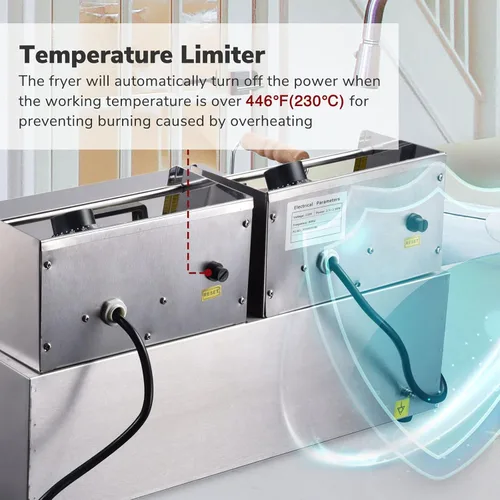 Vista 7 de Ampersand Shops - Freidora eléctrica comercial de 20 litros con cabezales eléctricos duales para papas fritas, maíz, perros, pollo frito, calidad