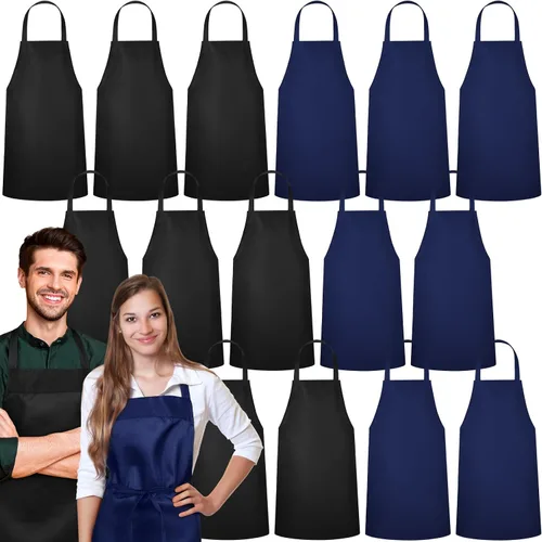 Vista 11 de Foaincore Paquete de 36 delantales con peto, delantales lisos a granel para hombre y mujer, delantal unisex para adultos, lavable a máquina, Negro