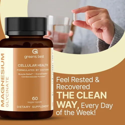 Vista 2 de Greens Best - Glicinato de magnesio 500 mg – Magnesio quelado de alta absorción para dormir, recuperación muscular y salud cardíaca – Sin OMG