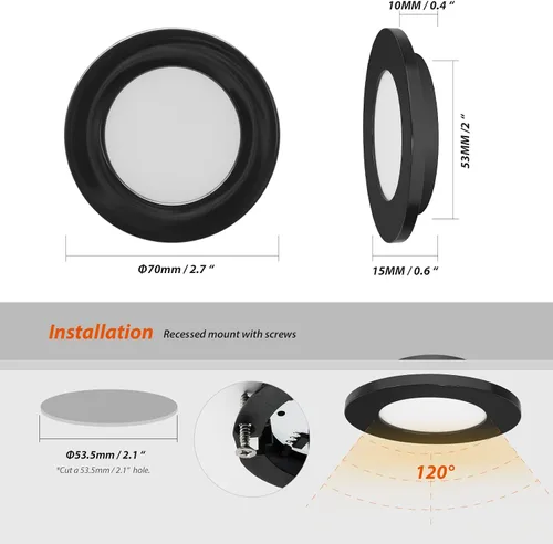 Vista 5 de Lámpara LED empotrada en techo Dream Lighting, 2W, luz blanca cálida, caparazón negra, paquete de 6
