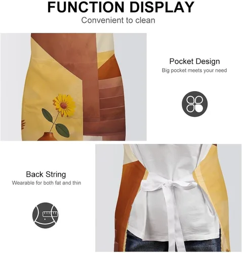 Vista 6 de MUSM Apron for Adults - 27.6 X 31.5 Inch, Heavy-Duty Polyester Aprons with Two Large Pockets, Waterproof Vase And Flowers Kitchen Apron for Cooking