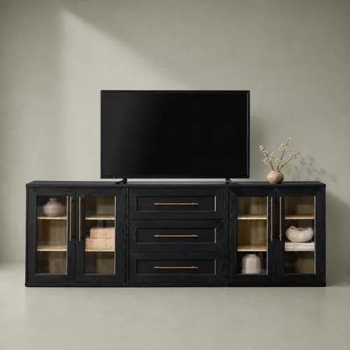 Vista 23 de mopio Blake Centro de entretenimiento de 4 piezas con almacenamiento, cómoda gabinete de almacenamiento modular de granja moderna soporte para TV