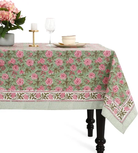 Vista 19 de CPC - Mantel cuadrado 100% algodón, 60 x 60 pulgadas, estampado de bloques indios, mantel para bodas, primavera/verano, barbacoa, verde ágata Verde