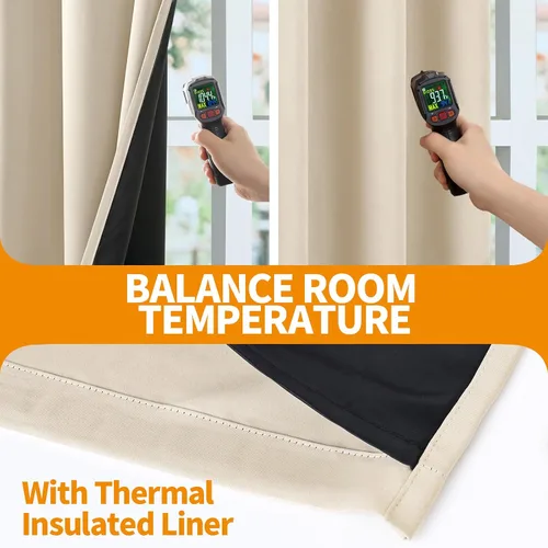 Vista 3 de YoungsTex - Cortinas 100% opacas para dormitorio, con aislamiento térmico y ojales, cortinas oscuras negras con capa pesada para ventana de sala