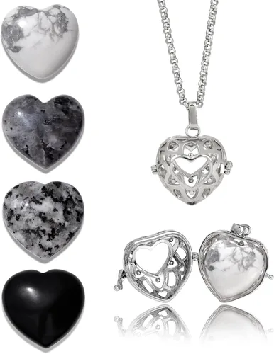 Vista 10 de Raicegs Heart Shaped Crystals and Healing Stones 7 Chakra Crystal Necklace 0.8 inch Heart Gemstones Natural Stones Necklaces for Women Spiritual