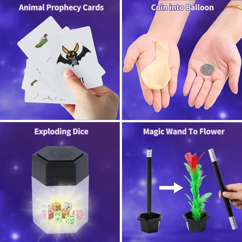 Vista 4 de Skirfy Kit de iniciación mágica: más de 100 trucos para niños de 6 a 10 años, incluye trucos de magia de dados, varita mágica