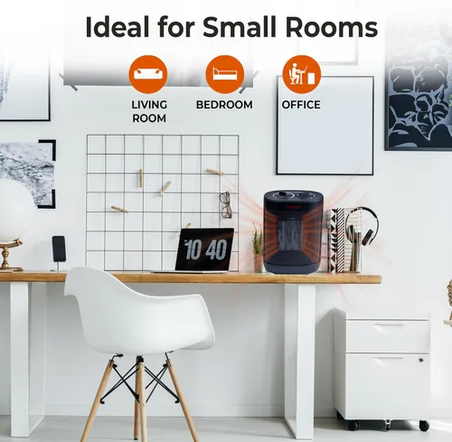 Vista 4 de Comfort Zone Calentador eléctrico compacto para uso en interiores, calentador de cerámica PTC forzado por ventilador de 1500 W con termostato