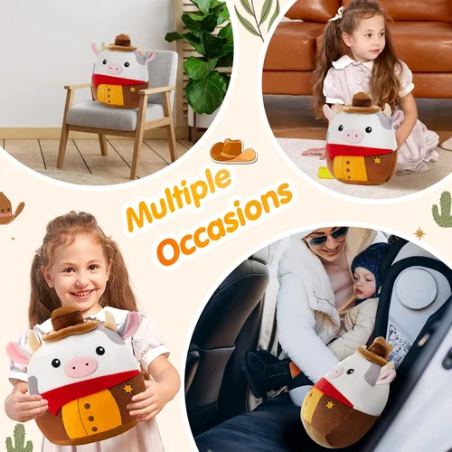 Vista 2 de Peluche de vaquero de vaca original, almohada suave para niños y niñas, 13 pulgadas