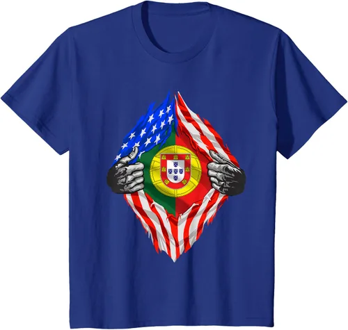 Vista 50 de Camiseta de bandera de Estados Unidos con diseño de raíces portuguesas, Negro, S