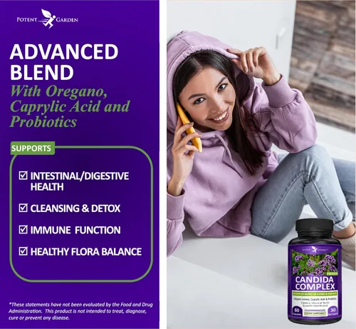 Vista 3 de Potent Garden Candida Complex - Mezcla de orégano y ácido caprílico, complejo de equilibrio de flora intestinal, salud intestinal y apoyo