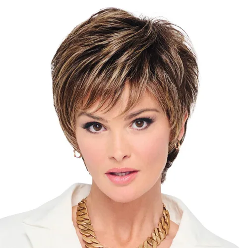 Vista 24 de Raquel Welch - Peluca corta Bob atada a mano feroz y enfocada por Hairuwear, gorra de tamaño medio, castaño iluminado por el sol RL10/12