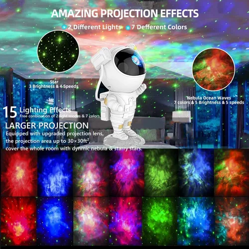 Vista 2 de Proyector de Galaxia de Astronauta para Dormitorio, Proyector de Estrellas Ajustable 360° con Control Remoto y Temporizador, Lámpara de Luz