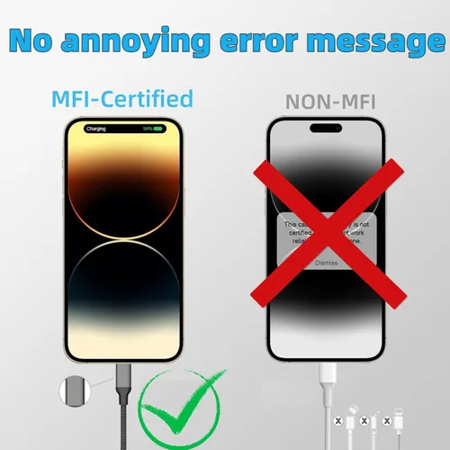 Vista 3 de Cable de carga para iPhone de 2 pies, paquete de 2 cables USB a Lightning [certificado MFi] de 2 pies para automóvil, cable corto trenzado de carga