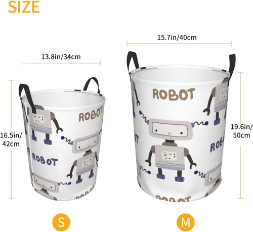 Vista 5 de Vintage Robots - Cesta de lavandería impermeable plegable con mango duradero, organizador de ropa sucia circular, cesta de almacenamiento