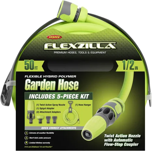 Vista 3 de Flexzilla Kit de manguera de jardín con accesorios de conexión rápida, 1/2 pulgada x 50 pies, resistente, ligero, ZillaGreen + manguera de jardín