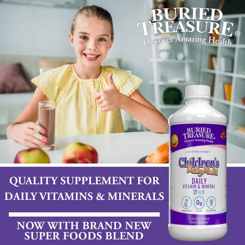 Vista 7 de Buried Treasure - Multivitamínico líquido diario para niños, 27 vitaminas y minerales con mezcla de superalimentos, sin azúcar, vegano, sabor
