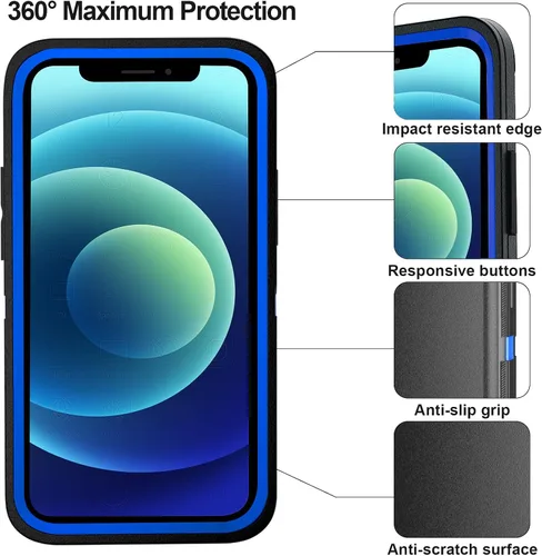 Vista 4 de Funda para iPhone 12 Mini con funda de clip para cinturón y 2 protectores de pantalla, funda de protección completa resistente de grado militar a
