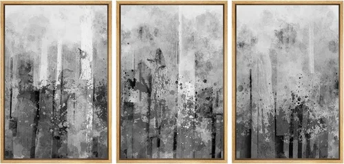 Vista 163 de wall26 Lienzo enmarcado para pared, juego de arte con trazos de pintura roja y naranja vibrante, paisaje, formas abstractas, ilustraciones, arte