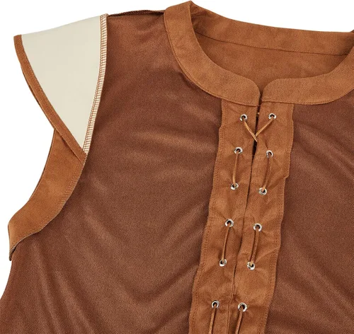 Vista 6 de Arplvf Chaleco de pirata, disfraz renacentista para hombre, chaleco medieval de pirata, chaleco tipo túnica vikinga