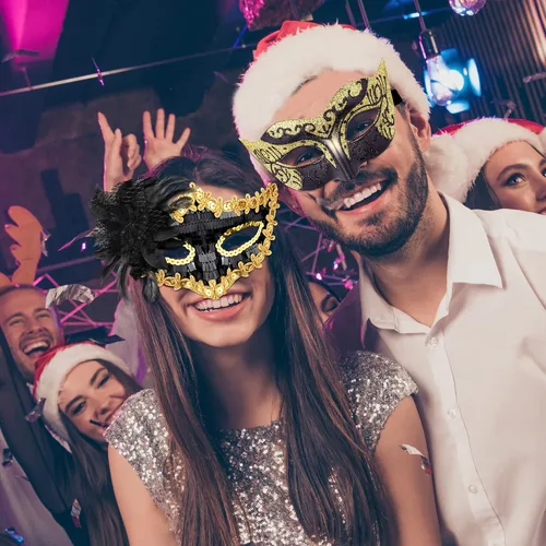 Vista 7 de SIQUK Juego de máscaras para parejas, máscara veneciana para disfraz de fiesta