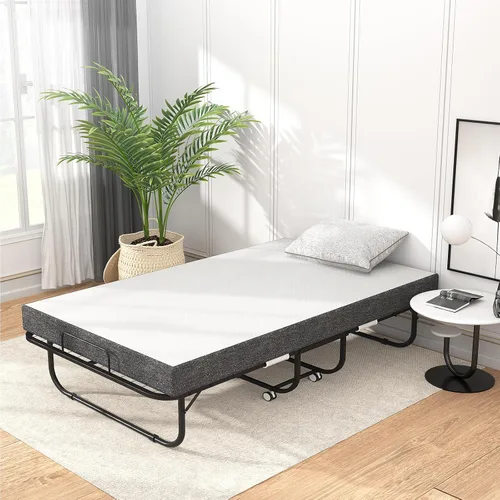 Vista 2 de Cama plegable con colchón de 75 x 38 pulgadas, cama plegable adicional con colchón de espuma viscoelástica de 5 pulgadas y marco súper resistente