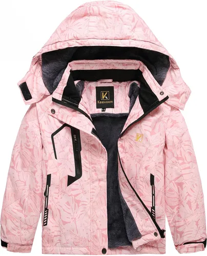 Vista 10 de Keevoom Chaqueta de esquí impermeable para niña, abrigo de nieve de forro polar, resistente al viento, chaqueta de snowboard de invierno cálida