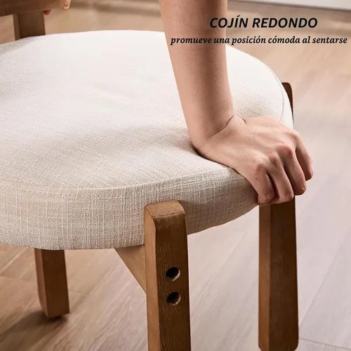 Vista 8 de HEAH-YO - Silla de tocador de madera con respaldo, pequeño taburete con reposapiés tapizado en lino, silla de maquillaje de estilo moderno