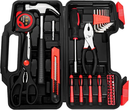 Vista 8 de Kit de herramientas para el hogar de 39 piezas, juego de herramientas manuales domésticas generales, caja de herramientas pequeña con estuche