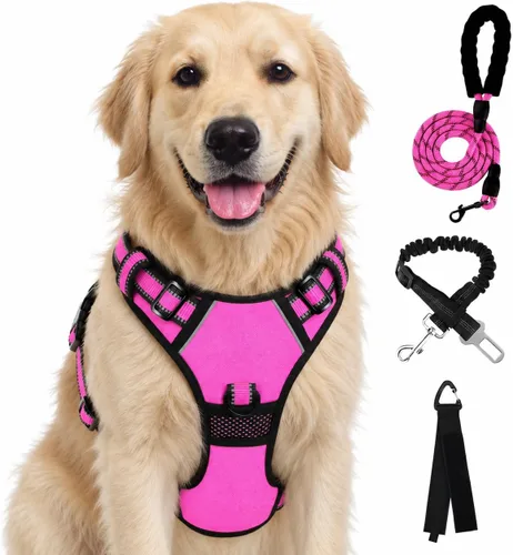 Vista 30 de FURRYFECTION - Arnés para perro a cuadros con correa y cinturón de Rosa