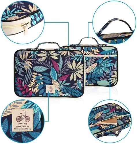 Vista 4 de JAKAGO Organizador de cartera de viaje impermeable A4, bolsa de documentos, bolsa multifuncional de viaje con cremallera para cuaderno, iPad, Azul