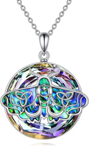 Vista 7 de TIGER RIDER Collar de plata de ley con diseño de ábala de polilla gótica, urna y cristal para mujer