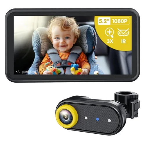Vista 9 de LUCKVIEW BM2A - Cámara de coche para bebé, zoom 3X para ver al bebé claramente, pantalla 1080P de 5.2 pulgadas y visión nocturna IR automática