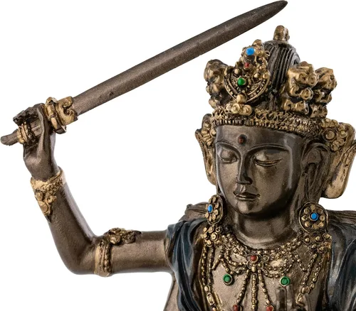 Vista 6 de Top Collection Estatua decorativa de Buda Manjusri - Bodhisattva de escultura de sabiduría trascendente en bronce fundido en frío de alta calidad