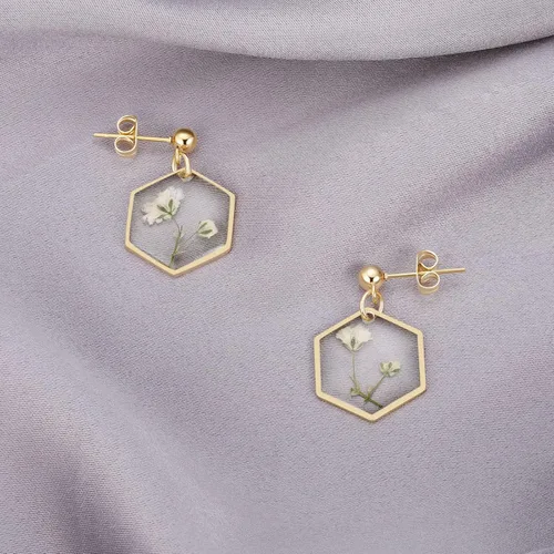 Vista 80 de Forget-Me-Not and Queen Anne's Lace Pressed Wildflower Earrings Pressed Flower Earrings Handmade Drop and Dangle Earrings Gift for Woman